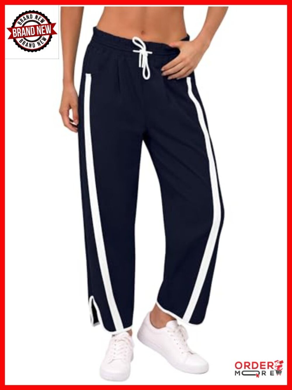 Women's Wide Leg Track Pants Striped Parachute Pants with Pockets